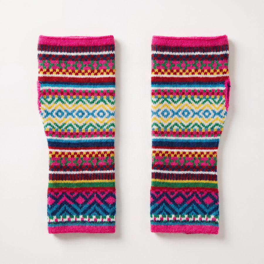 Pink Rainbow Fair Isle Baby Alpaca Fingerless Gloves