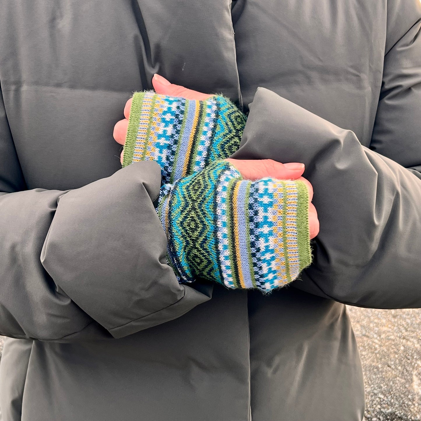 Pink Alpaca Fingerless Gloves - Fair Isle Style