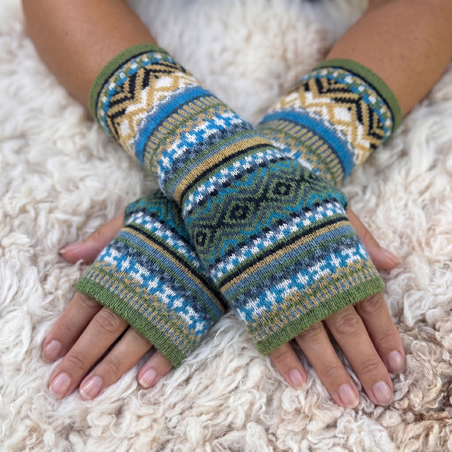 Pink Alpaca Fingerless Gloves - Fair Isle Style