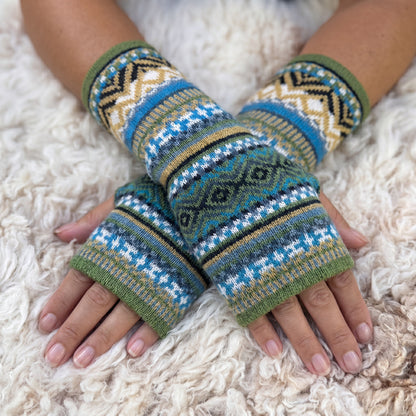 Pink Alpaca Fingerless Gloves - Fair Isle Style