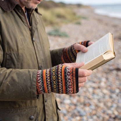 Orange Alpaca Fingerless Gloves - Fair Isle Style