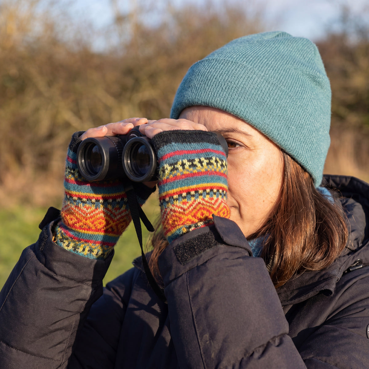 Alpaca Fingerless Gloves - Fair Isle Style