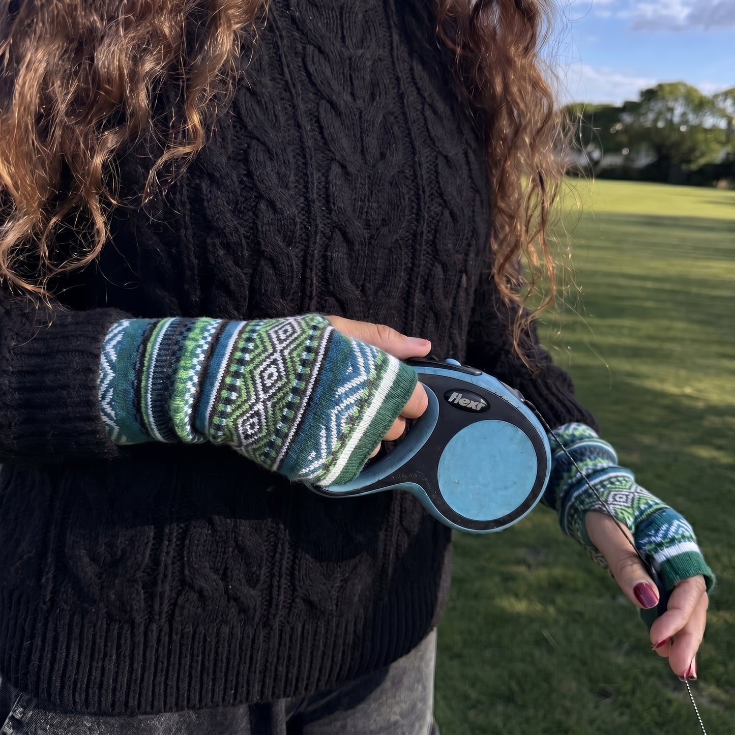 Alpaca Fingerless Gloves - Fair Isle Style