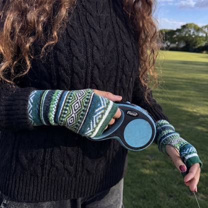 Alpaca Fingerless Gloves - Fair Isle Style