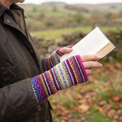 Pink Alpaca Fingerless Gloves - Fair Isle Style