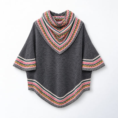 Charcoal & Pink Fair Isle Alpaca Poncho with Sleeves on a plain white background