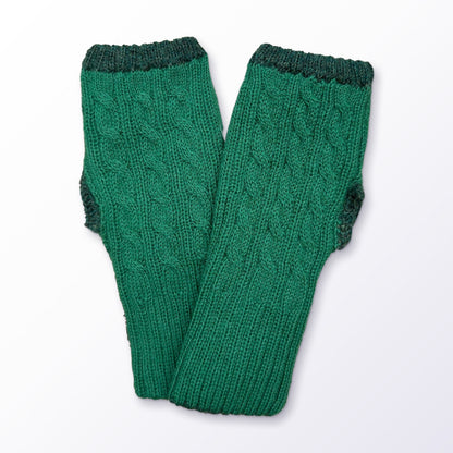 Emerald Green Reversible Cable Knit Baby Alpaca Fingerless Gloves on a plain white background