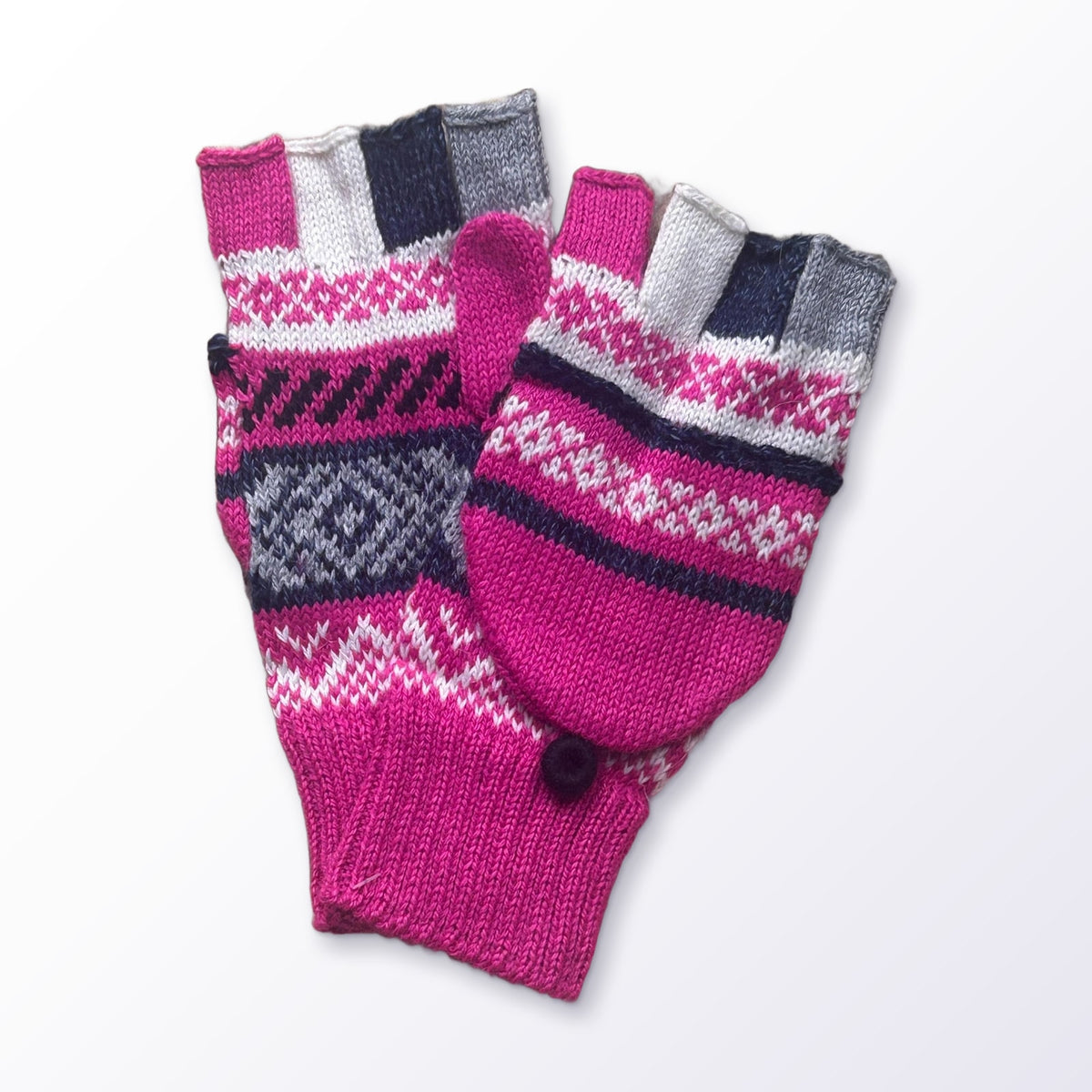 Alpaca fingerless gloves laid flat