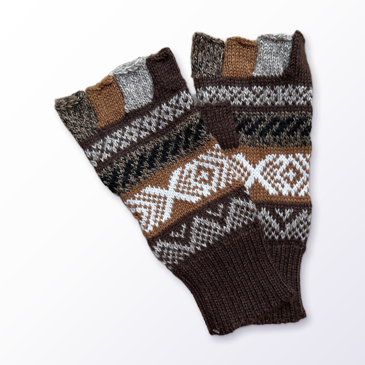 Alpaca fingerless gloves laid flat