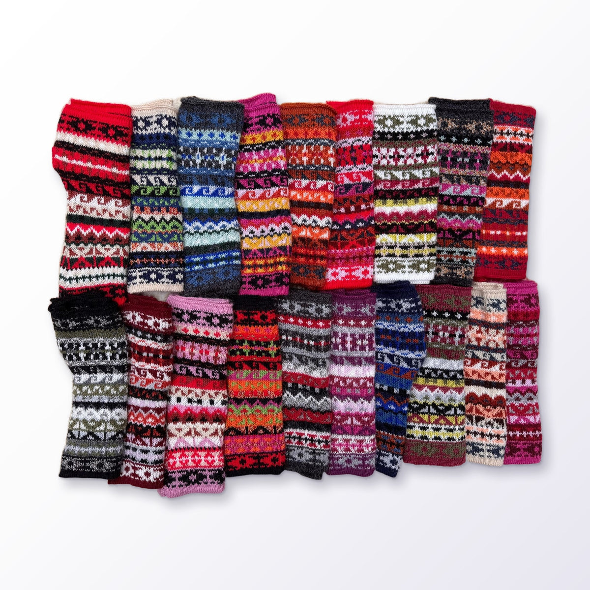 Peruvian Striped Alpaca Fingerless Gloves on a plain white background