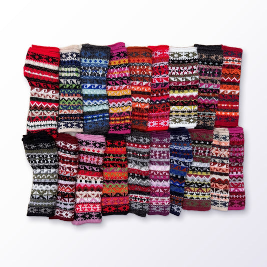 Peruvian Striped Alpaca Fingerless Gloves on a plain white background