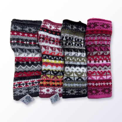 Peruvian Striped Alpaca Fingerless Gloves on a plain white background