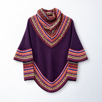 Purple Fair Isle Alpaca Poncho with Sleeves on a plain white background