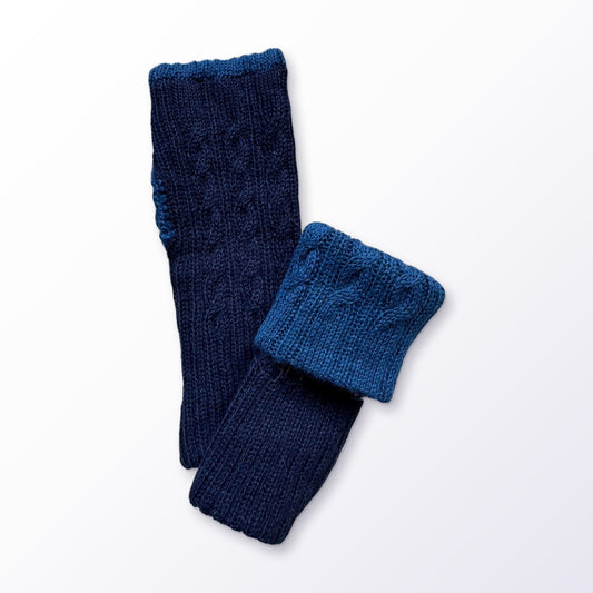Reversible Cable Knit Alpaca Blend Fingerless Gloves on a plain white background
