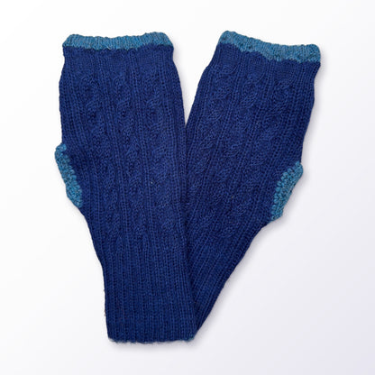 Royal Blue & Teal Reversible Cable Knit Baby Alpaca Fingerless Gloves on a plain white background