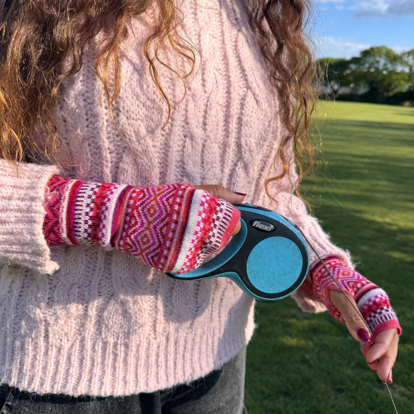 Alpaca Fingerless Gloves - Fair Isle Style