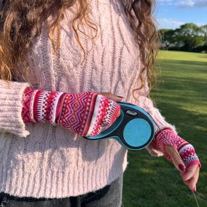 Alpaca Fingerless Gloves - Fair Isle Style