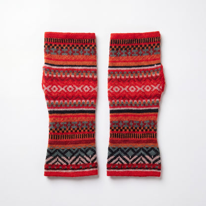 Red Alpaca Fingerless Gloves - Fair Isle Style