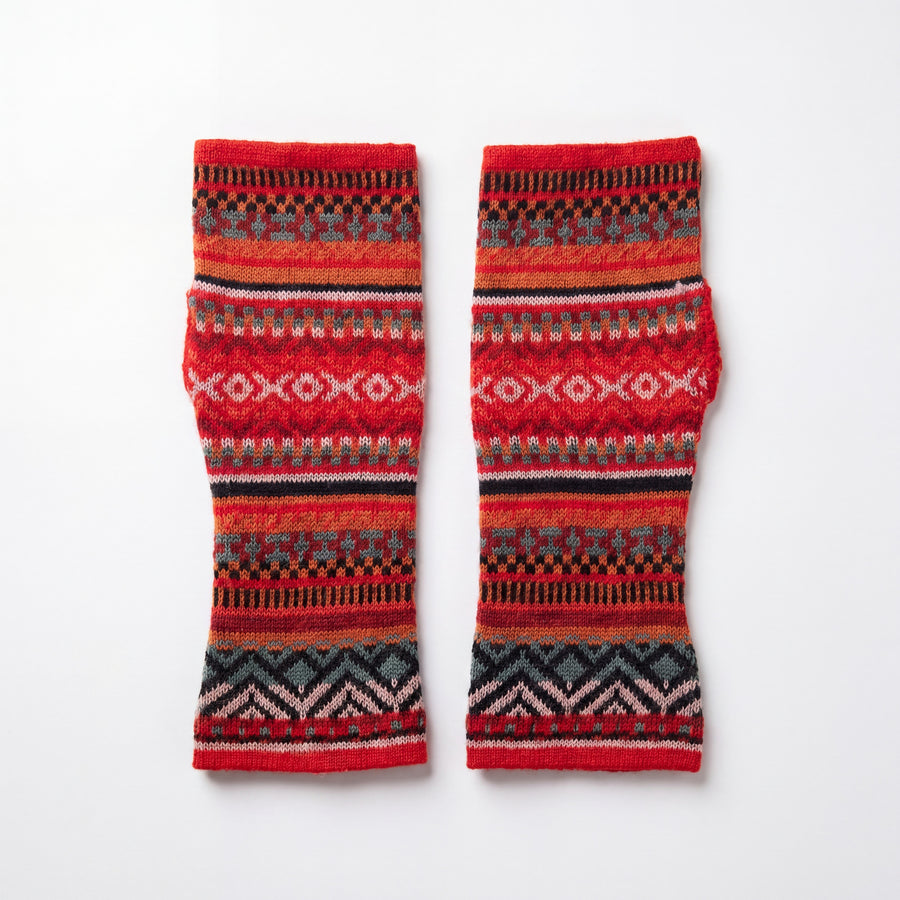 Red Baby Alpaca Fair Isle Fingerless Gloves