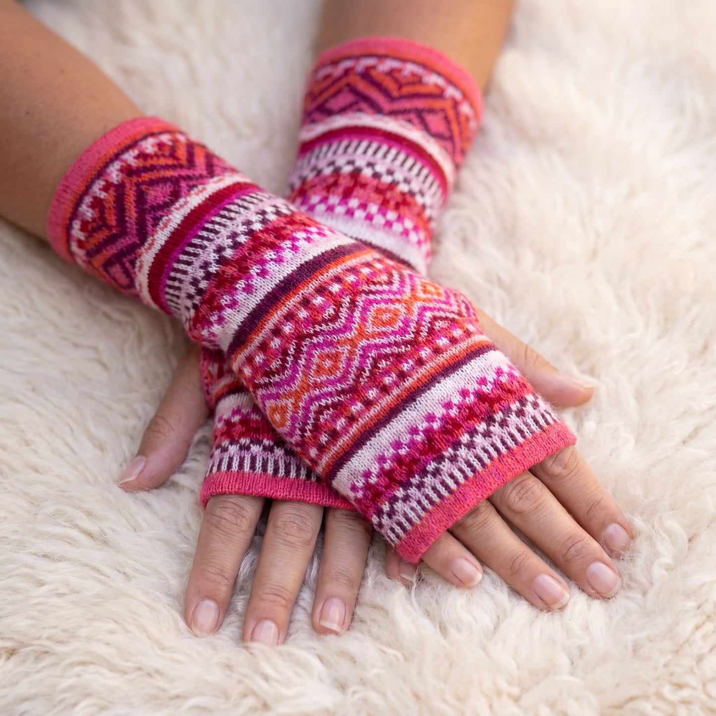 Alpaca Fingerless Gloves - Fair Isle Style