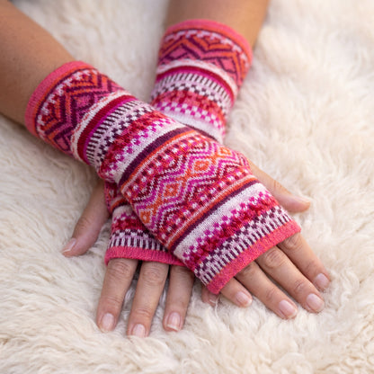 Alpaca Fingerless Gloves - Fair Isle Style