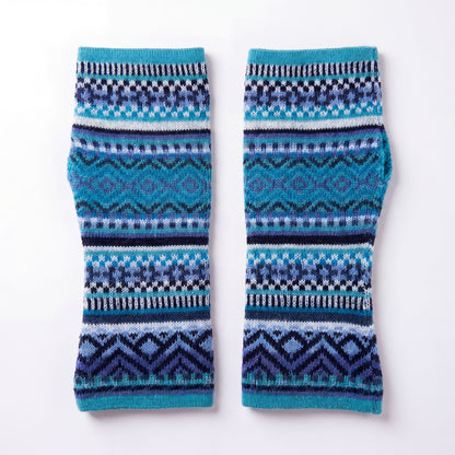 Turquoise Alpaca Fingerless Gloves - Fair Isle Style
