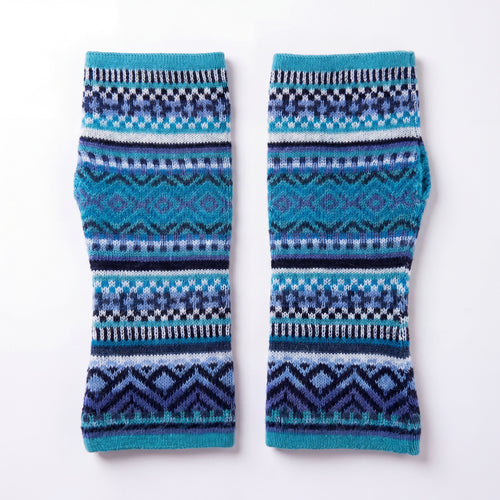 Turquoise Alpaca Fingerless Gloves - Fair Isle Style