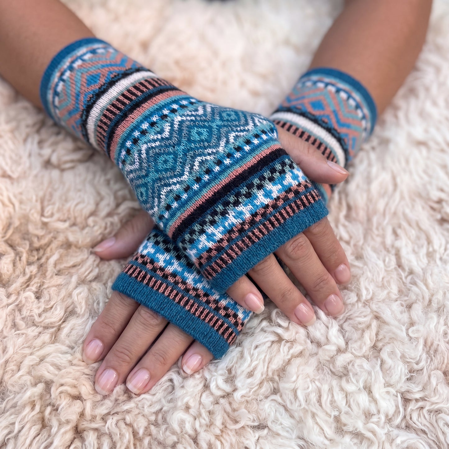 Alpaca Fingerless Gloves - Fair Isle Style