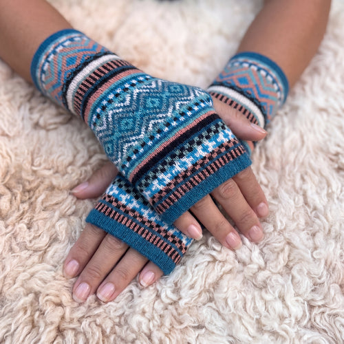 Alpaca Fingerless Gloves - Fair Isle Style