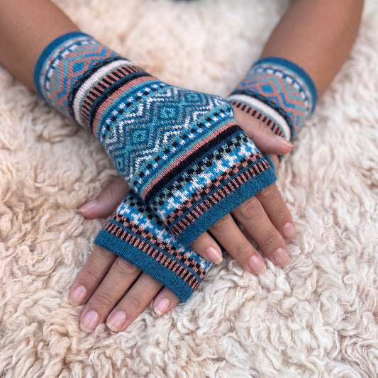 Alpaca Fingerless Gloves - Fair Isle Style