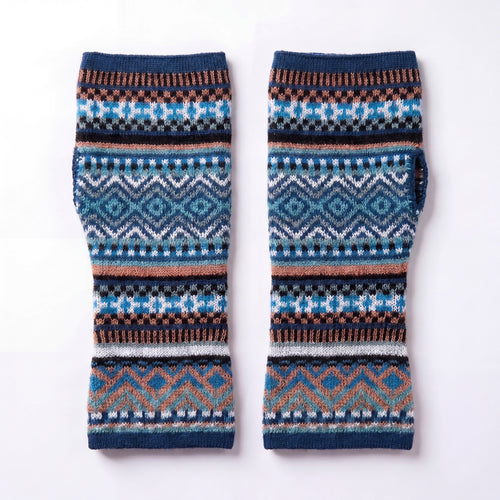 Teal & Coral Fair Isle Baby Alpaca Fingerless Gloves