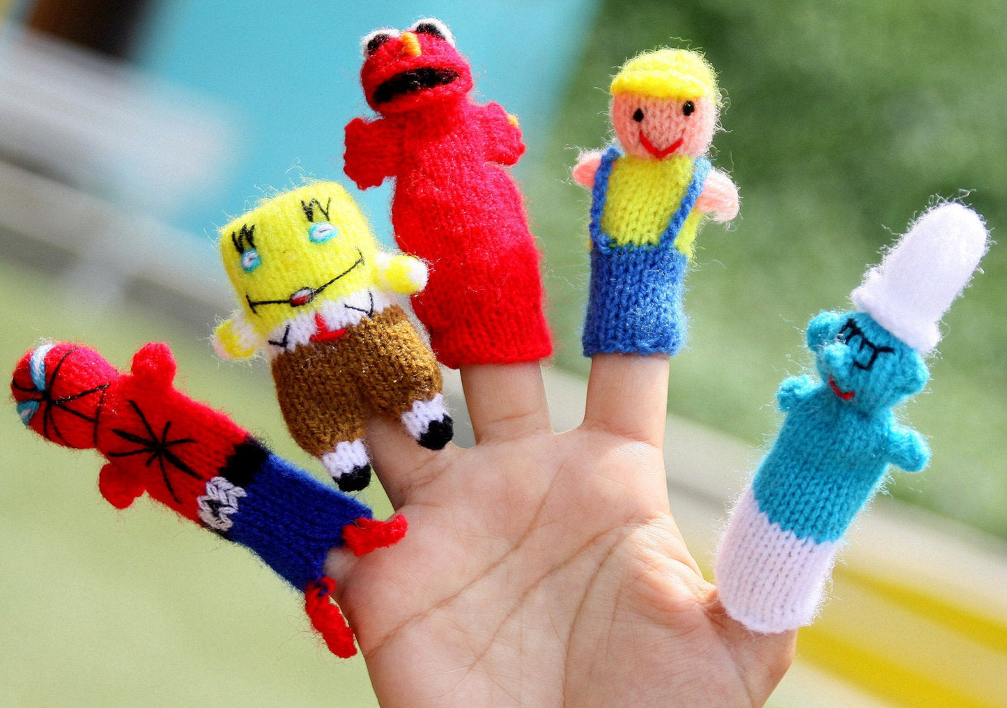 3 Hand Knitted Finger Puppets, Puppets Stocking Fillers