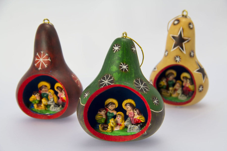 Hand-Carved Gourd Nativity Christmas Ornament