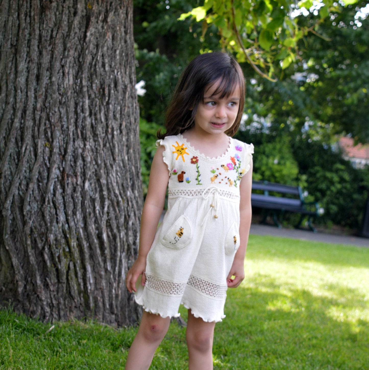 Girls cotton dress, Girl summer dress, Baby summer dress (Hand embroidered 100% organic)