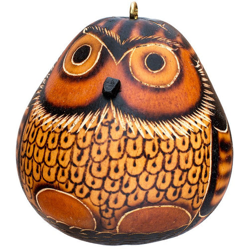 Hand-Carved Gourd Owl Christmas Ornament