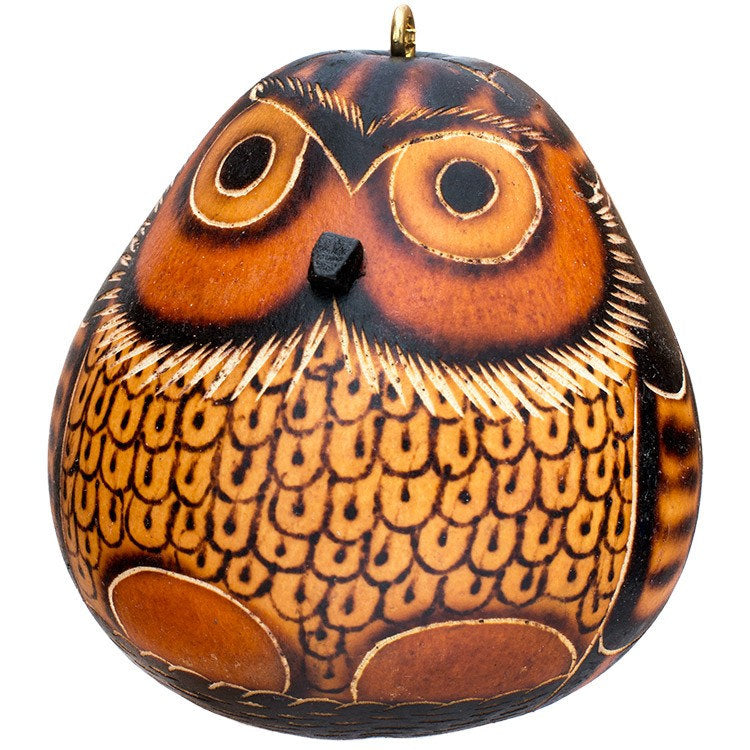 Hand-Carved Gourd Owl Christmas Ornament