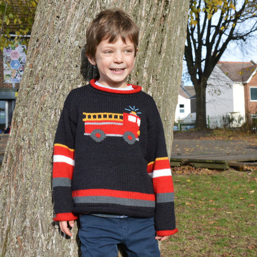 Boy Alpaca Jumper Fire engine motif, Boy Alpaca Jumper Sweater/Pullover Fire engine, Wool jumper, Toddler jumper, Children jumper, Gift boy