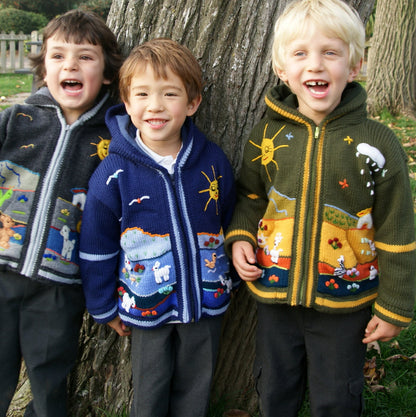 Boy/Baby/Children/Kids Blue fleece lined knitted Cardigan/Sweater/Jacket/Coat with hand embroidered applications