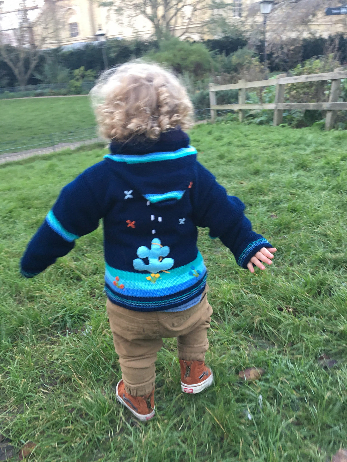 Navy Pirate Ship Hand-Embroidered Fleece-Lined Kids Cardigan