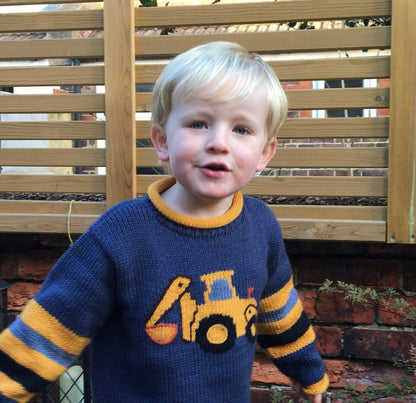 Alpaca kids sweaters, Boy Digger jumper,  Boy Alpaca Jumper Digger motif, boy alpaca sweater digger design