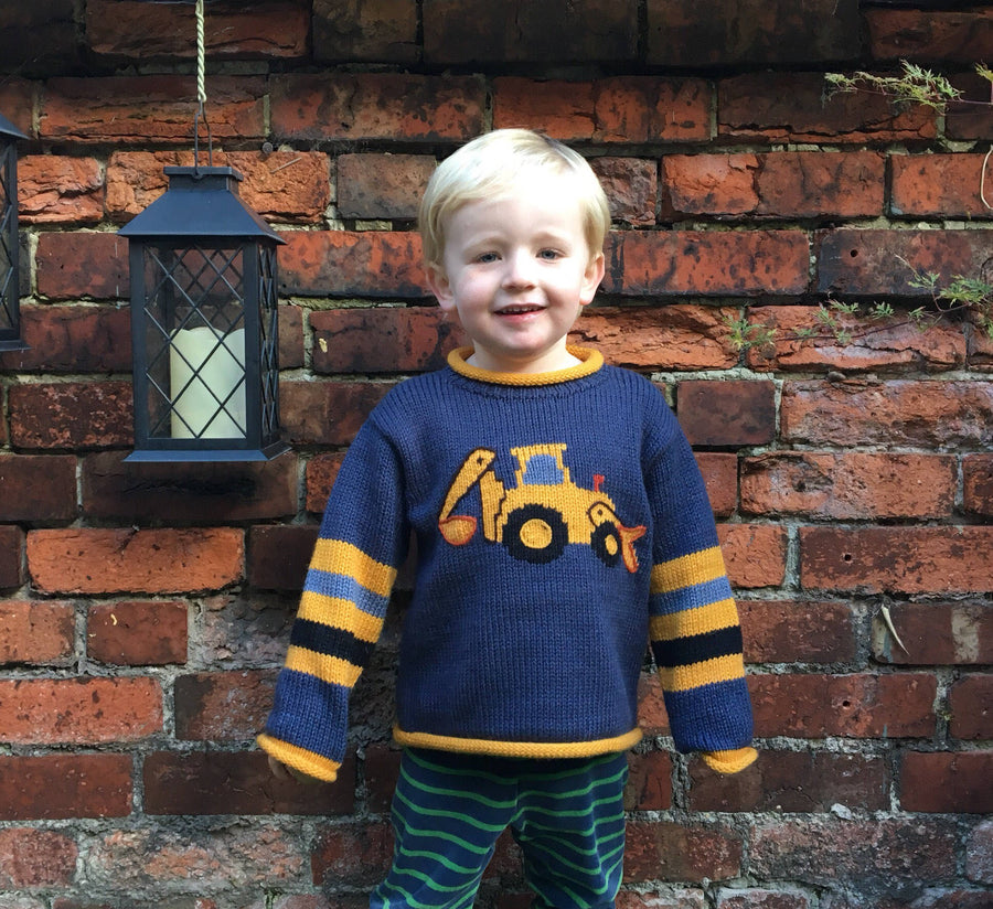 Navy Digger Hand-Embroidered Alpaca Kids Jumper
