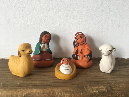 Hand-Painted Peruvian Ceramic Nativity Set - 5 Pieces