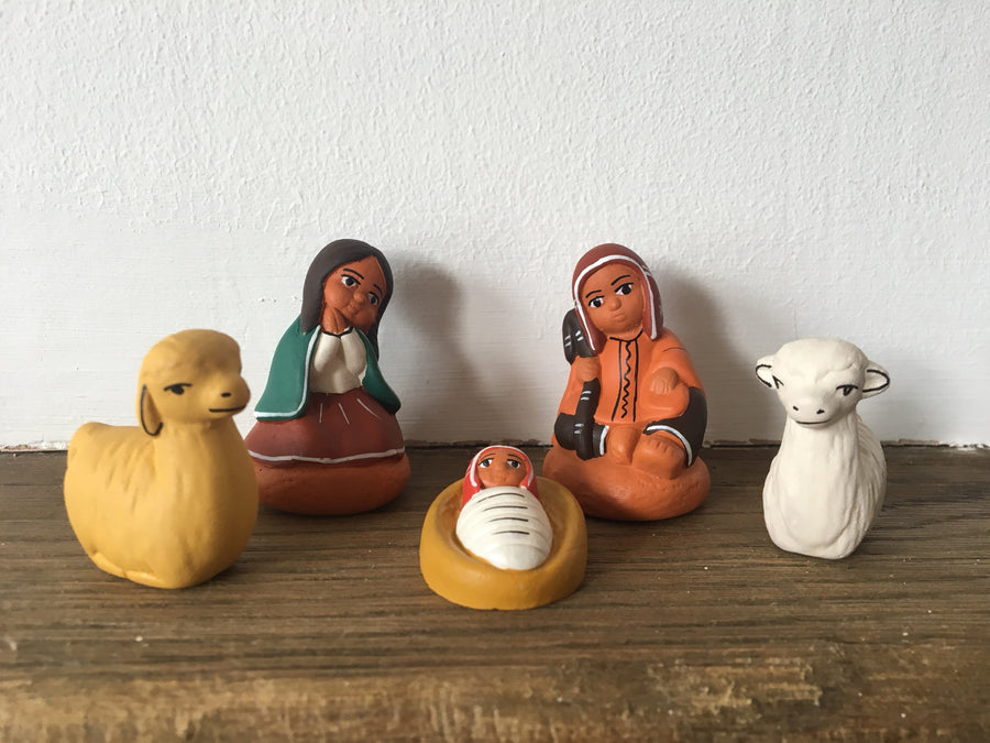 Hand-Painted Peruvian Ceramic Nativity Set - 5 Pieces