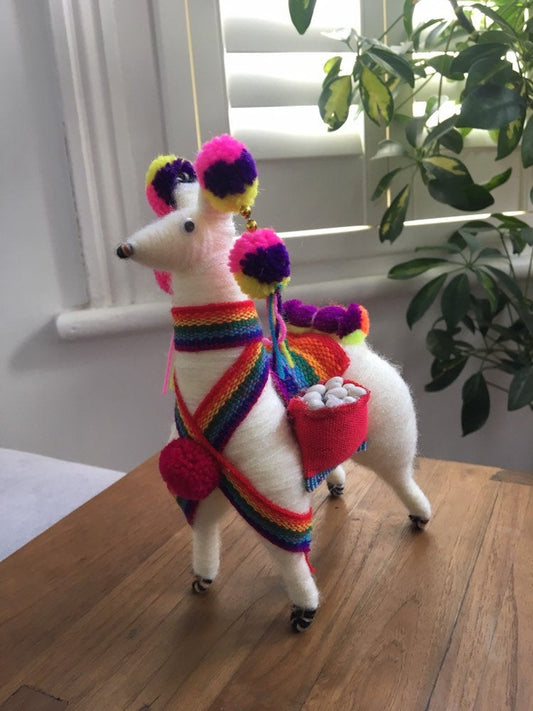 Rainbow Pom-Pom Peruvian Llama Ornament