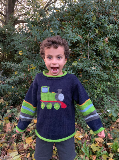 Boy Alpaca Jumper Train motif, Boy Alpaca Jumper Sweater Train motif