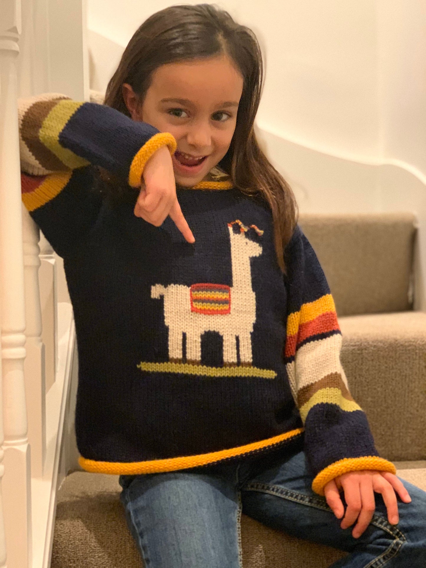 Alpaca llama jumper, Unisex Alpaca Children knot Jumper,  Blue llama knit sweater,  Llama gift