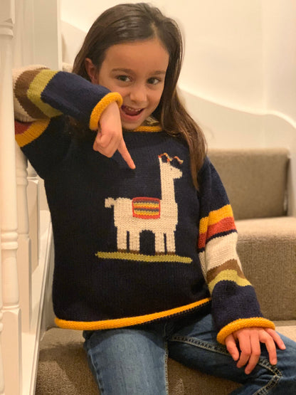 Alpaca llama jumper, Unisex Alpaca Children knot Jumper,  Blue llama knit sweater,  Llama gift