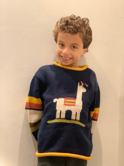 Alpaca llama jumper, Unisex Alpaca Children knot Jumper,  Blue llama knit sweater,  Llama gift