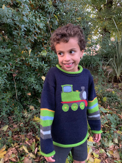 Boy Alpaca Jumper Train motif, Boy Alpaca Jumper Sweater Train motif