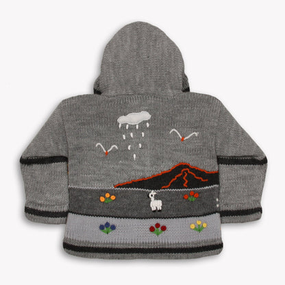 Boy/Baby/Children/Kids Grey fleece lined knitted Cardigan/Sweater/Jacket/Coat with hand embroidered applications
